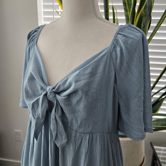 Ott Blue Front Tie Ruffle Sleeve Maternity Midi Dress. Size XL. New without tags - Picture 5 of 10